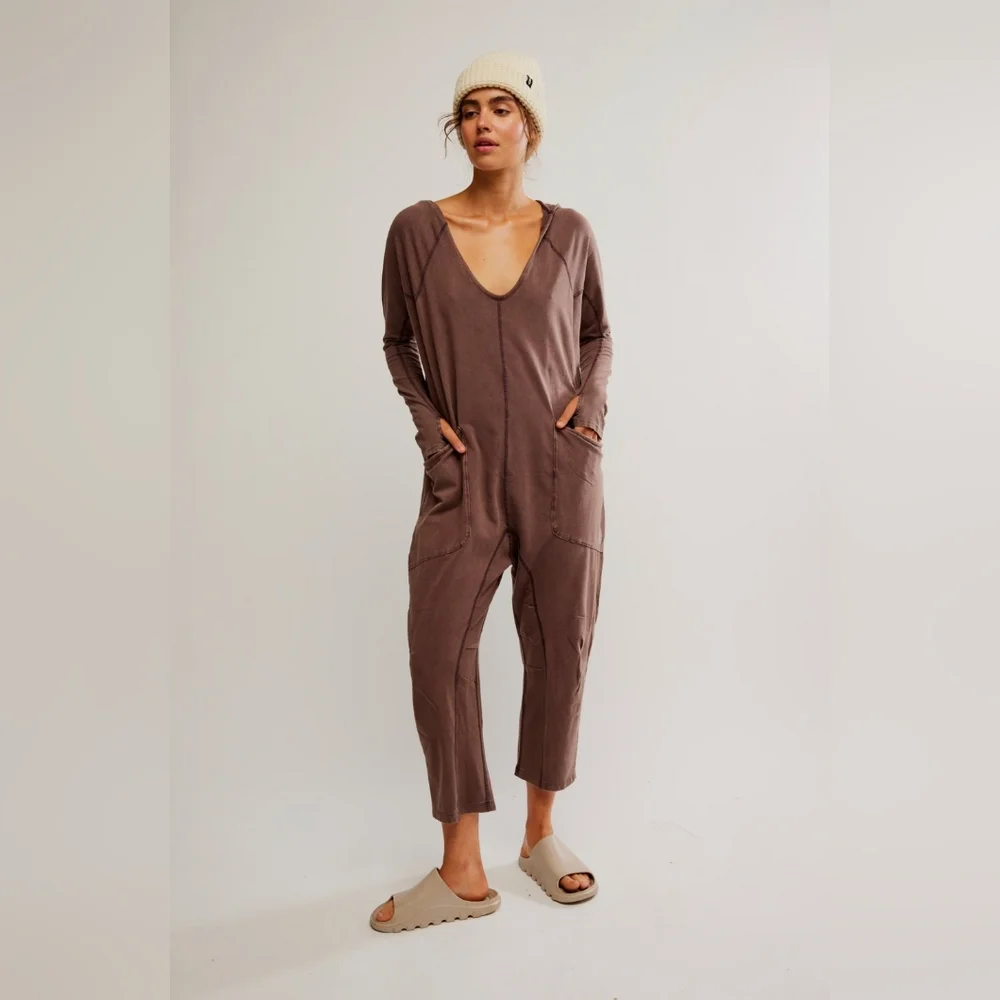 Free People FP Movement Hot Shot Long Sleeve Romper Dark Espresso Brown Small - Picture 12 of 14